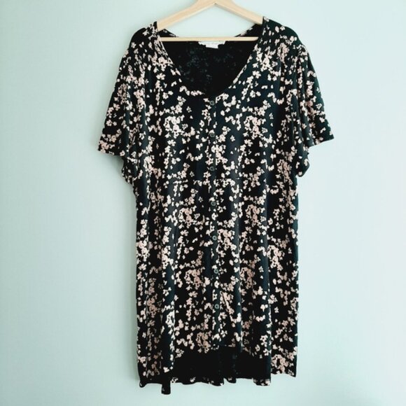 PENNINGTONS Button Down V-Neck Floral Print Tunic Top Black & Pink Sz 2X - Picture 14 of 14